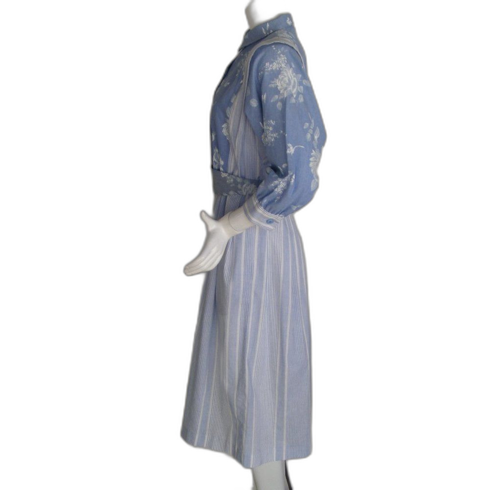 CALIFORNIA GIRL Dress, 12, Blue/White, Floral & Striped, Flat Ruffle, Belt - Picture 7 of 15